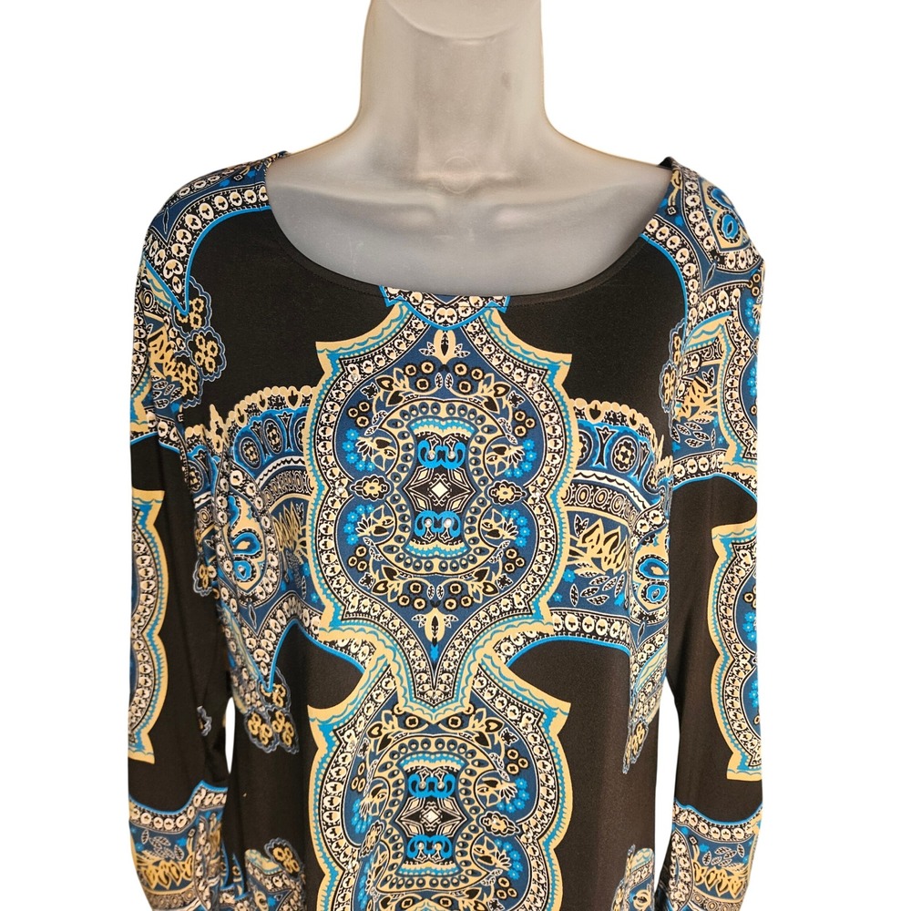 INC International Concepts Paisley Medallion Rhinestone Shift Dress Black Blue L - Picture 3 of 6